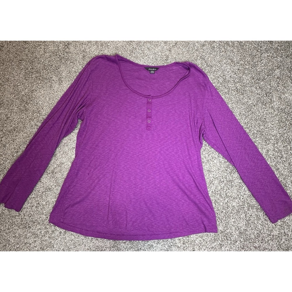 Eddie Bauer XXL Purple Heather Henley Long‎ Sleeve Shirt Stretch Knit Top